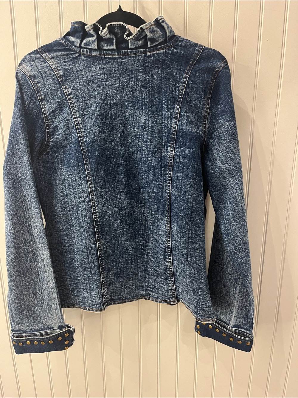 Women's Ruffle Denim Jacket - Blue Size Small - Picture 5 of 5